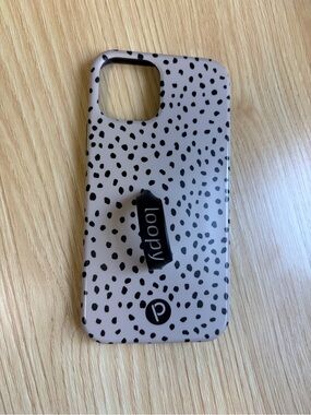 Loopy Phone Case with Loop Holder - tan with Black Dots iPhone - 12